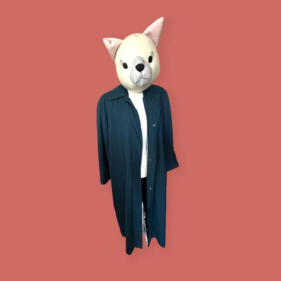 🦚 VTG TEAL TRENCH PRIVATE EYE DETECTIVE FLOWY 80s SIZE 8 PETITE - Picture 4 of 8